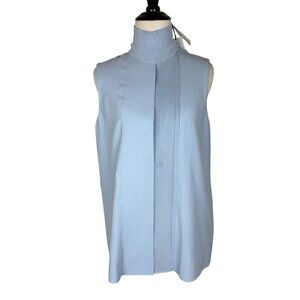 Vince Sleeveless Light Blue Mock Neck Pleated Front Top Womens S Polyester Blend